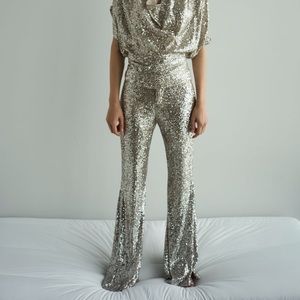Zara Sequin Flare Leg Pants